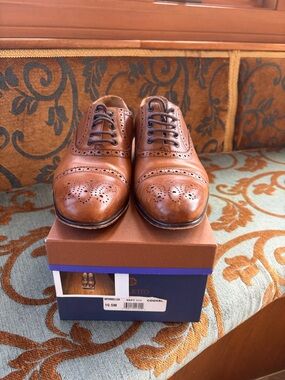 Men's Perforated Cap-Toe Derby Shoes in Cognac Brown